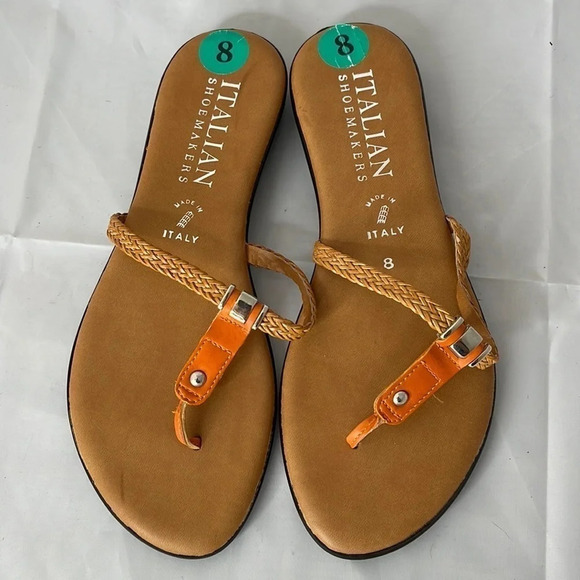 ITALIAN SHOEMAKERS Cascade Flat Sandals Orange Tan Woven Thong Open Summer 8 - Picture 8 of 8